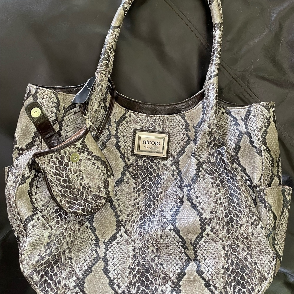 Snakeskin Embossed Shoulder Bag by Nicole Miller